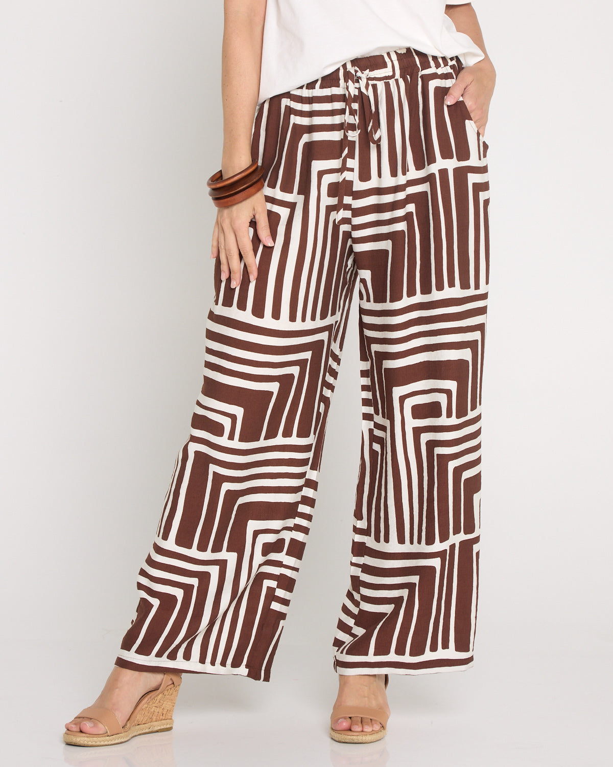 Demi Wide Leg Pants - Chocolate Geo
