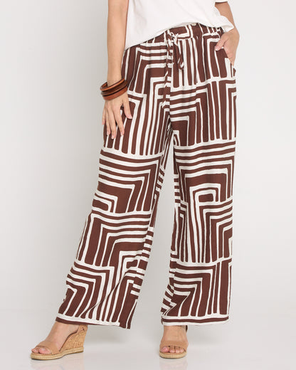 Demi Wide Leg Pants - Chocolate Geo