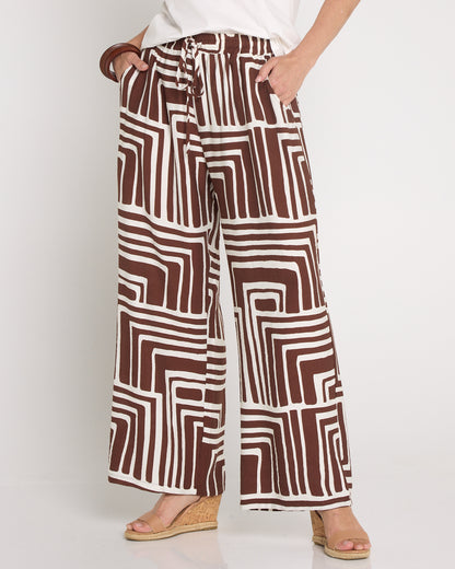 Demi Wide Leg Pants - Chocolate Geo