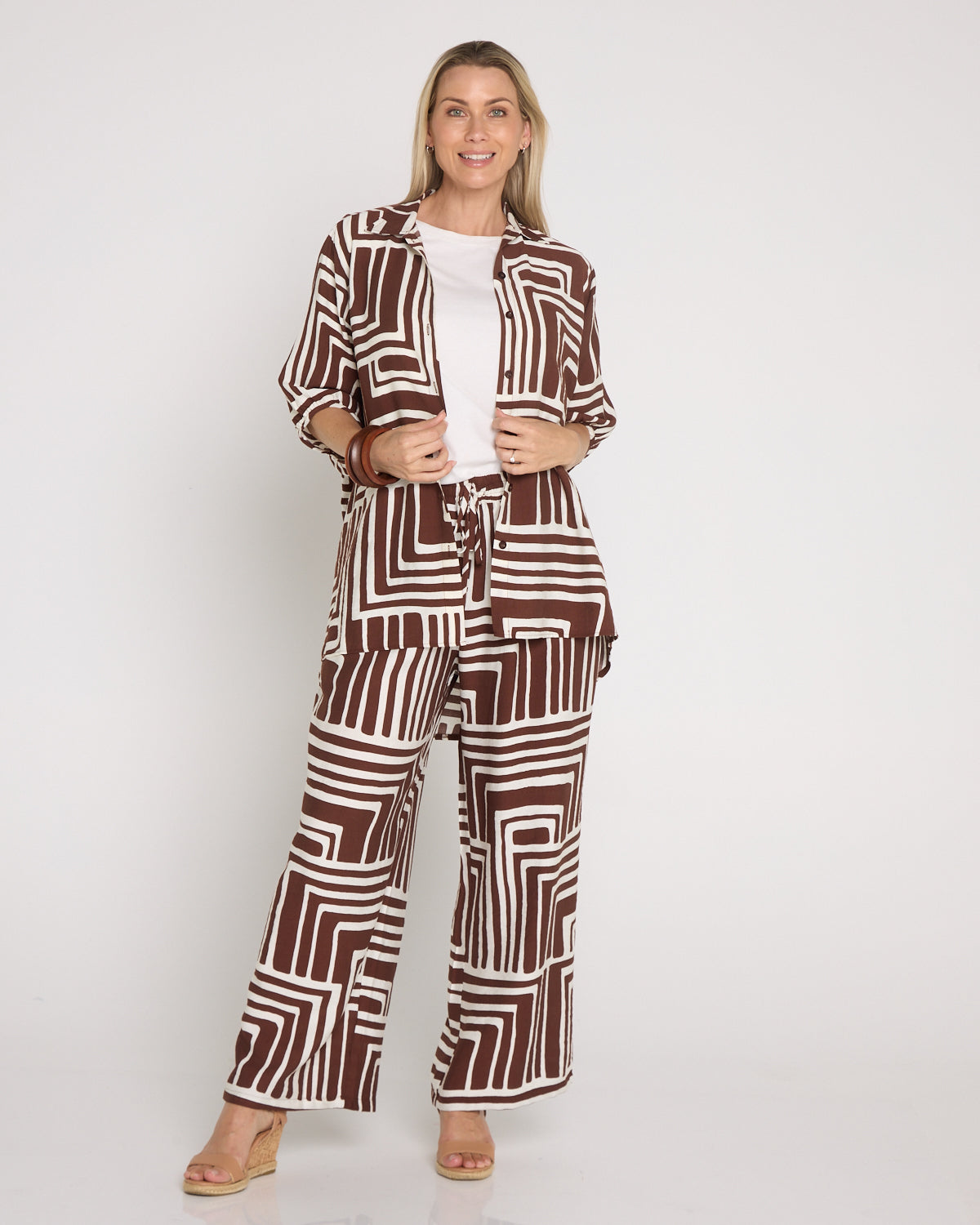 Kara Comfort Shirt - Chocolate Geo