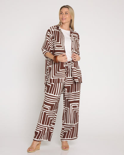 Demi Wide Leg Pants - Chocolate Geo