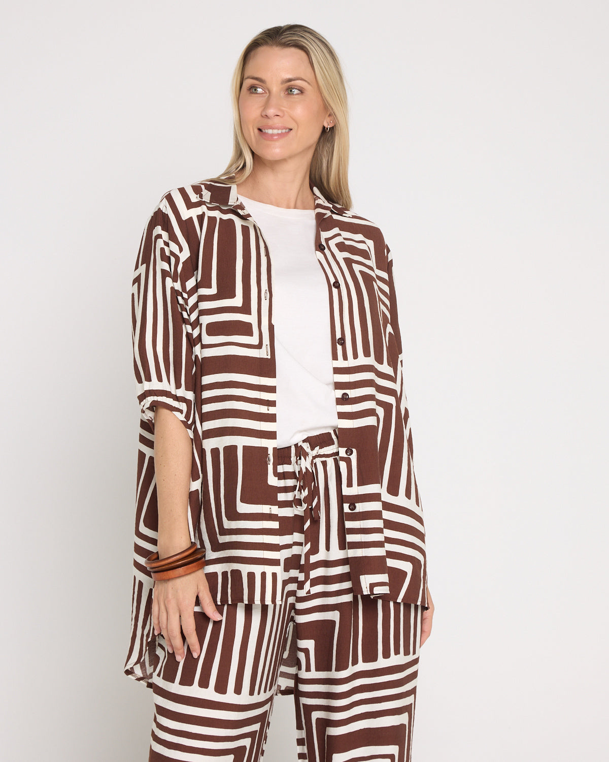 Kara Comfort Shirt - Chocolate Geo