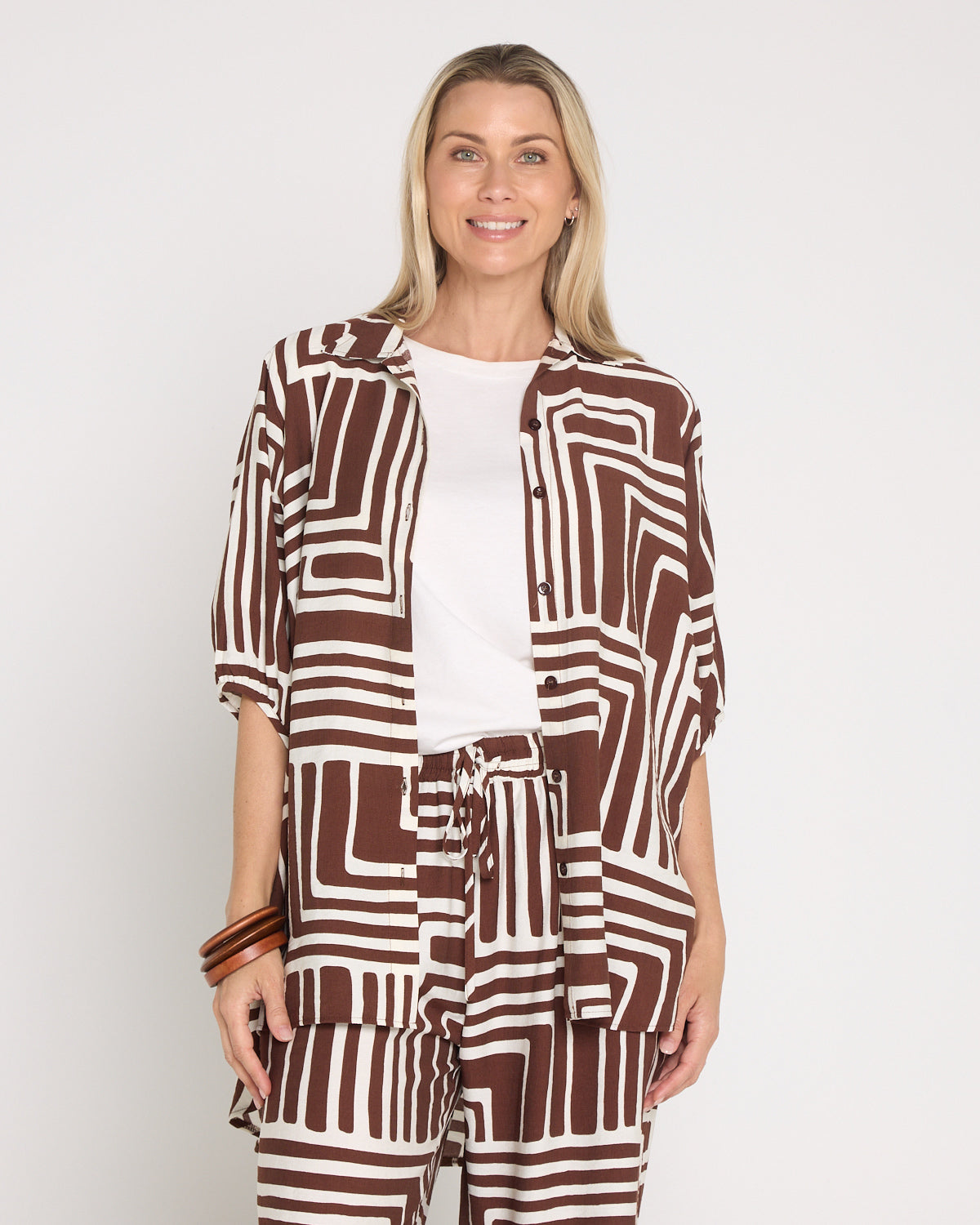 Kara Comfort Shirt - Chocolate Geo