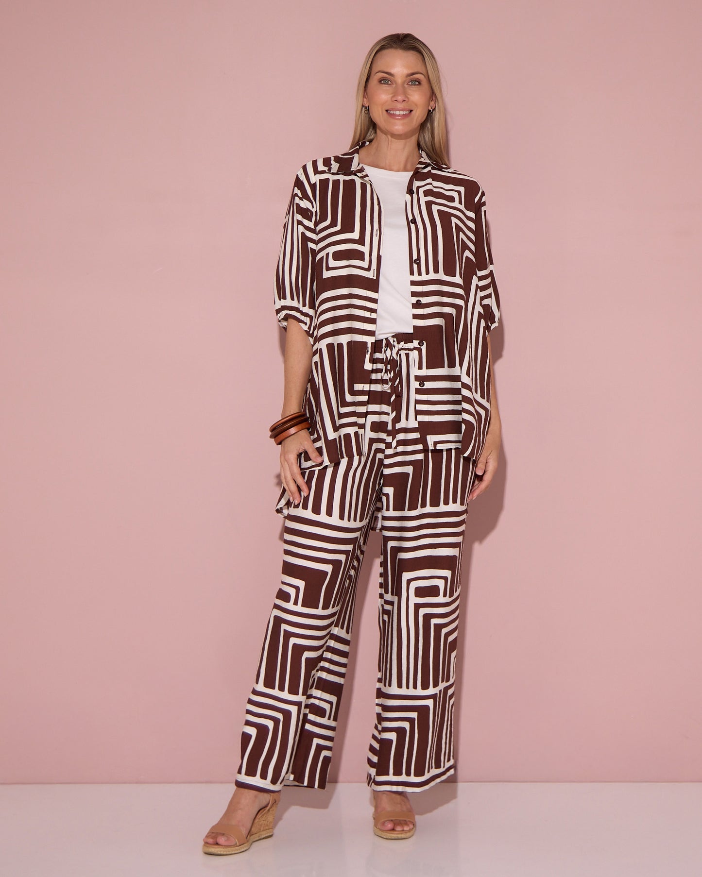 Kara Comfort Shirt - Chocolate Geo