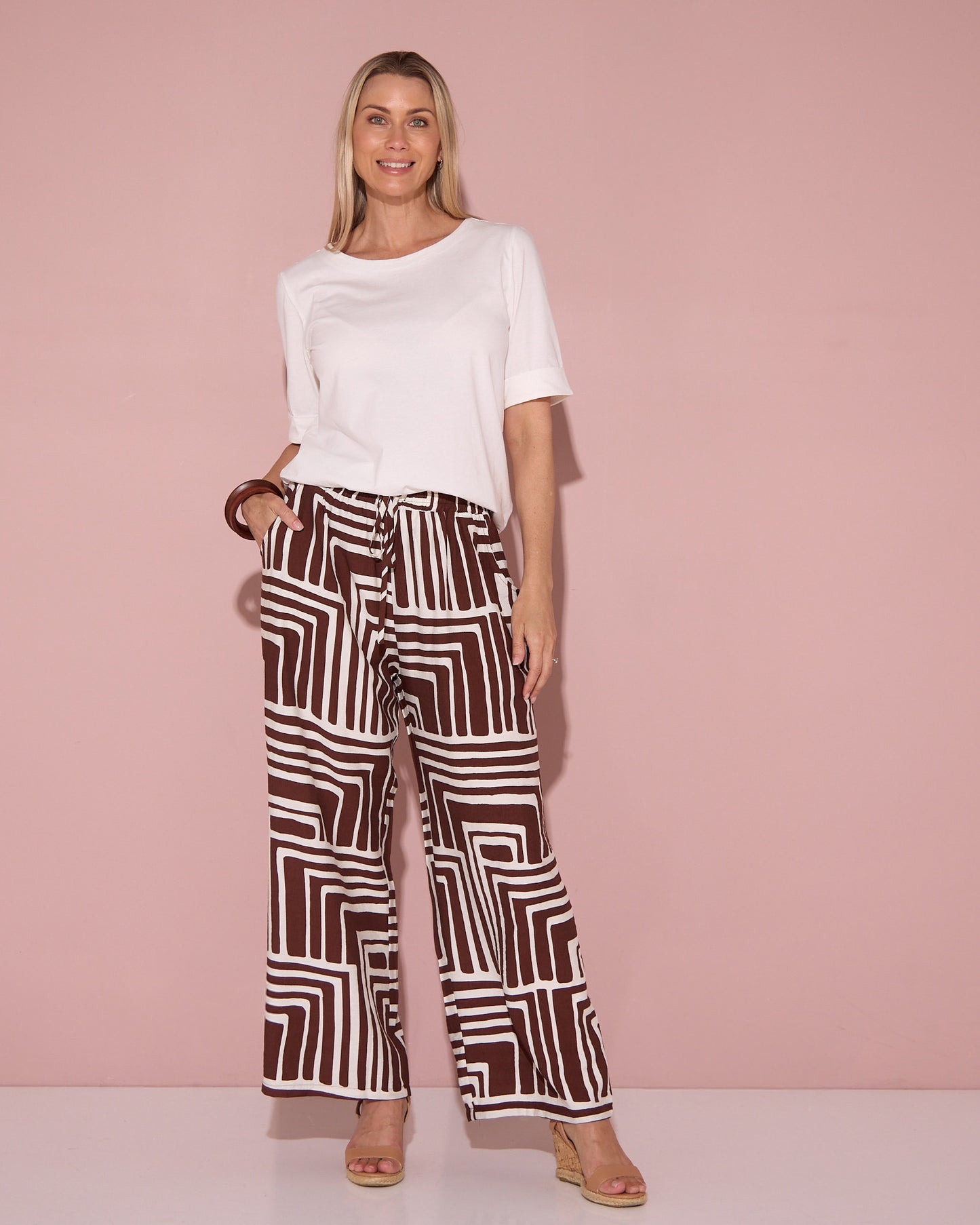 Demi Wide Leg Pants - Chocolate Geo