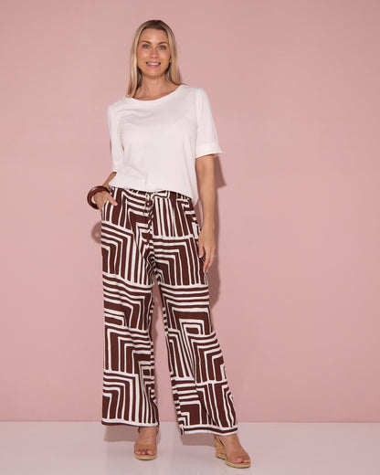 Demi Wide Leg Pants - Chocolate Geo