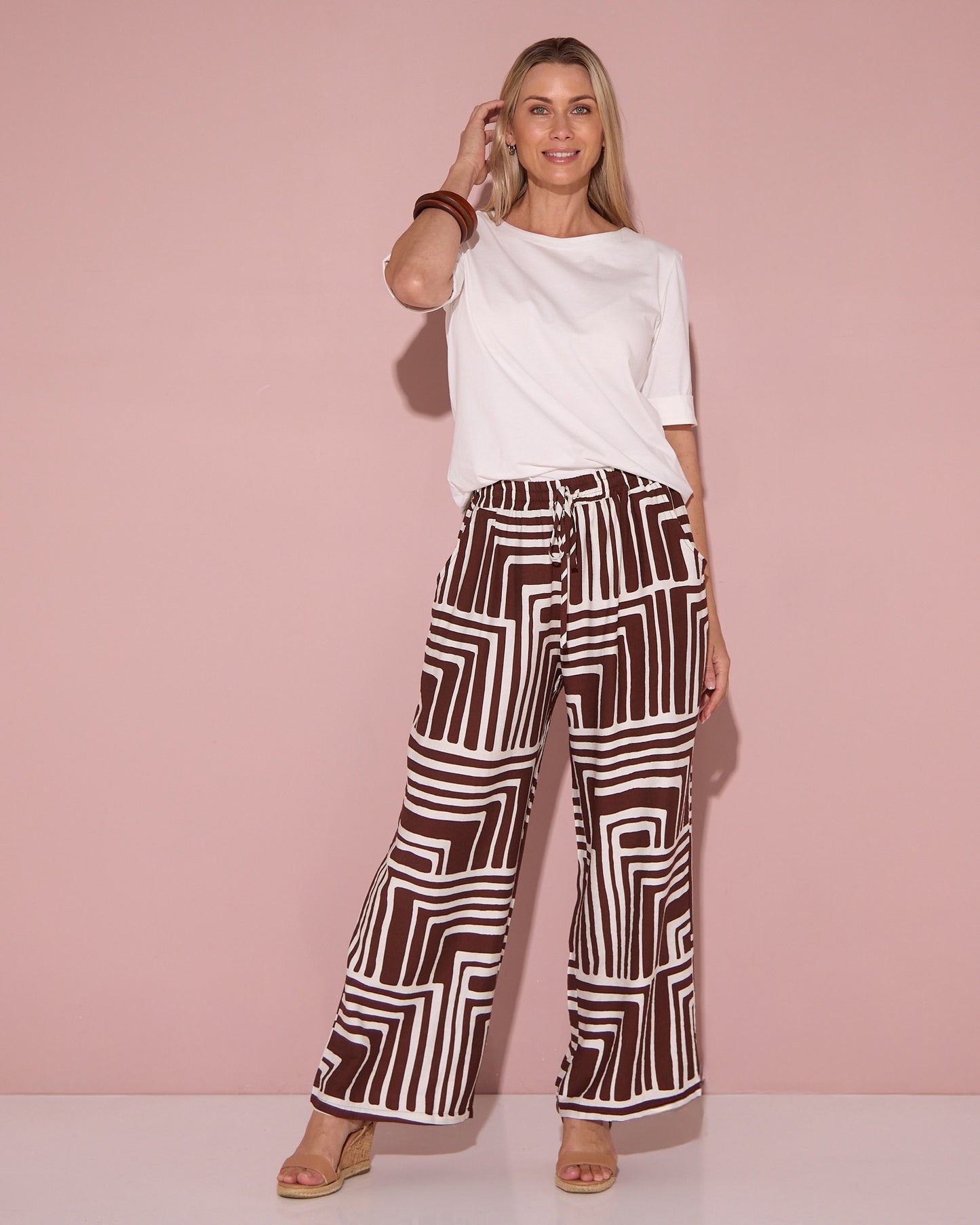 Demi Wide Leg Pants - Chocolate Geo