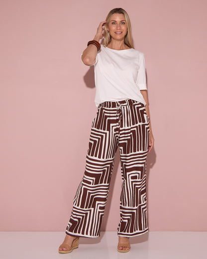 Demi Wide Leg Pants - Chocolate Geo