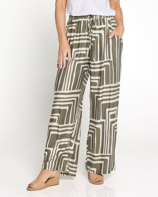 Demi Wide Leg Pants - Khaki Print
