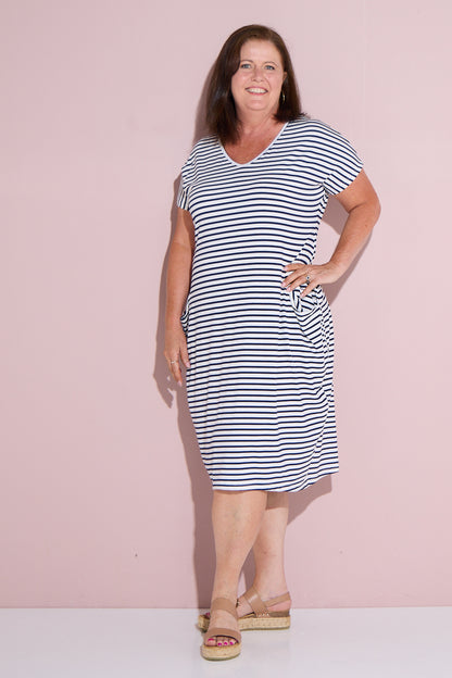 Biraro Dress - Navy Stripe