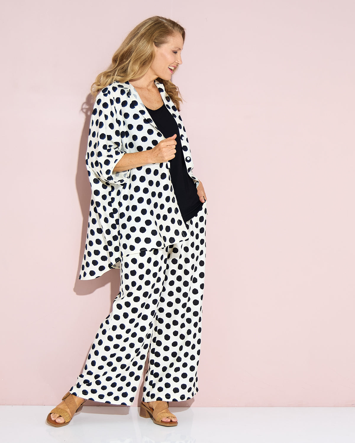 Demi Wide Leg Pants - Ivory/Black Spot