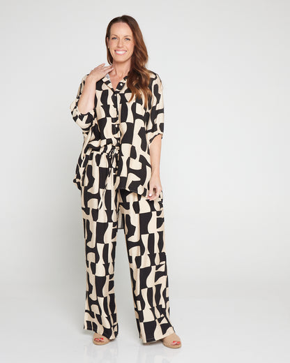 Kara Comfort Shirt & Demi Pants - Black/Cream Contemporary