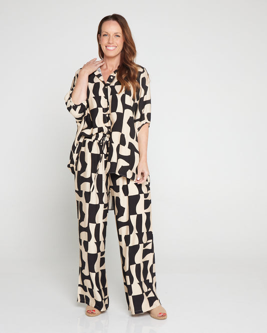 Kara Comfort Shirt & Demi Pants - Black/Cream Contemporary