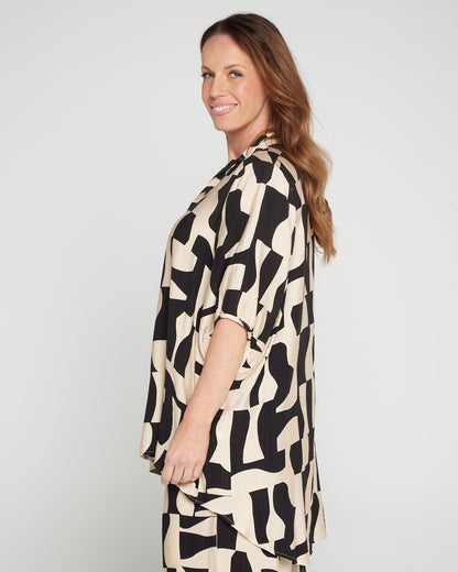 Kara Comfort Shirt & Demi Pants - Black/Cream Contemporary