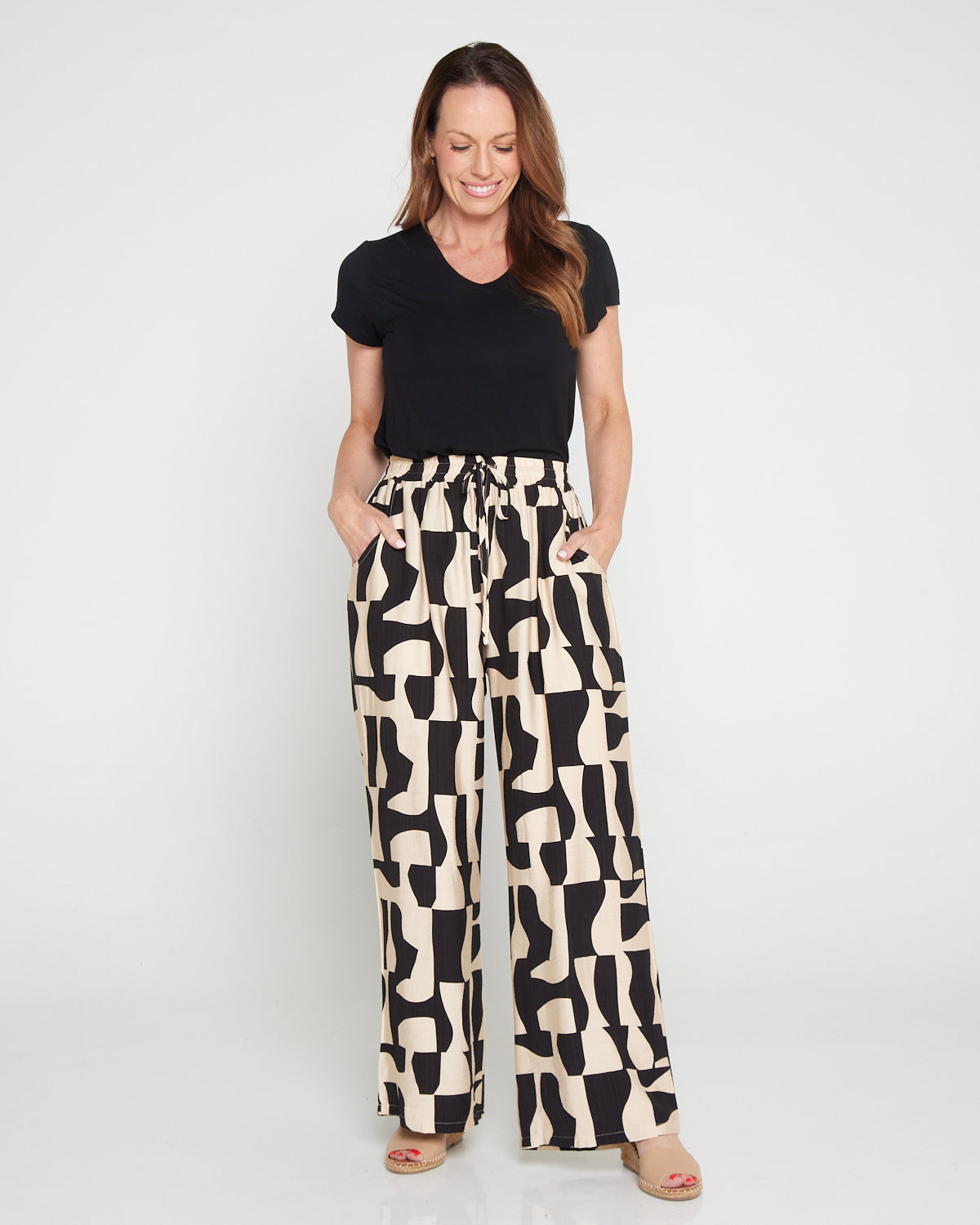 Demi Wide Leg Pants - Black/Cream Contemporary