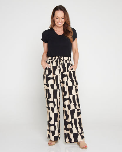Demi Wide Leg Pants - Black/Cream Contemporary