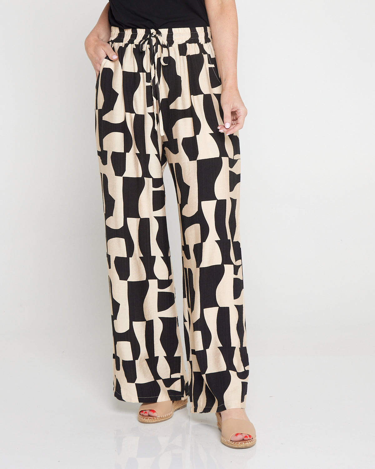 Demi Wide Leg Pants - Black/Cream Contemporary