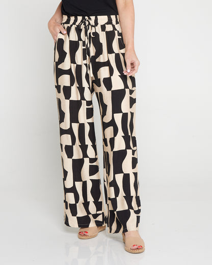 Demi Wide Leg Pants - Black/Cream Contemporary