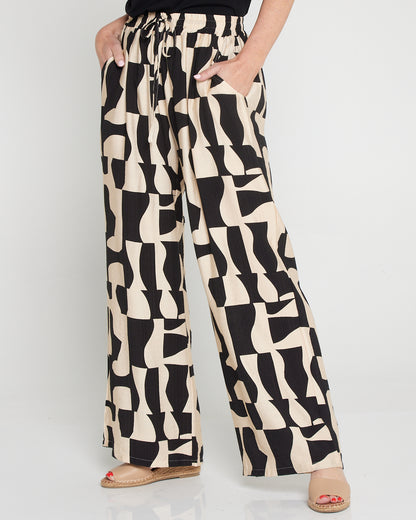 Demi Wide Leg Pants - Black/Cream Contemporary