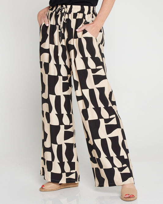 Demi Wide Leg Pants - Black/Cream Contemporary