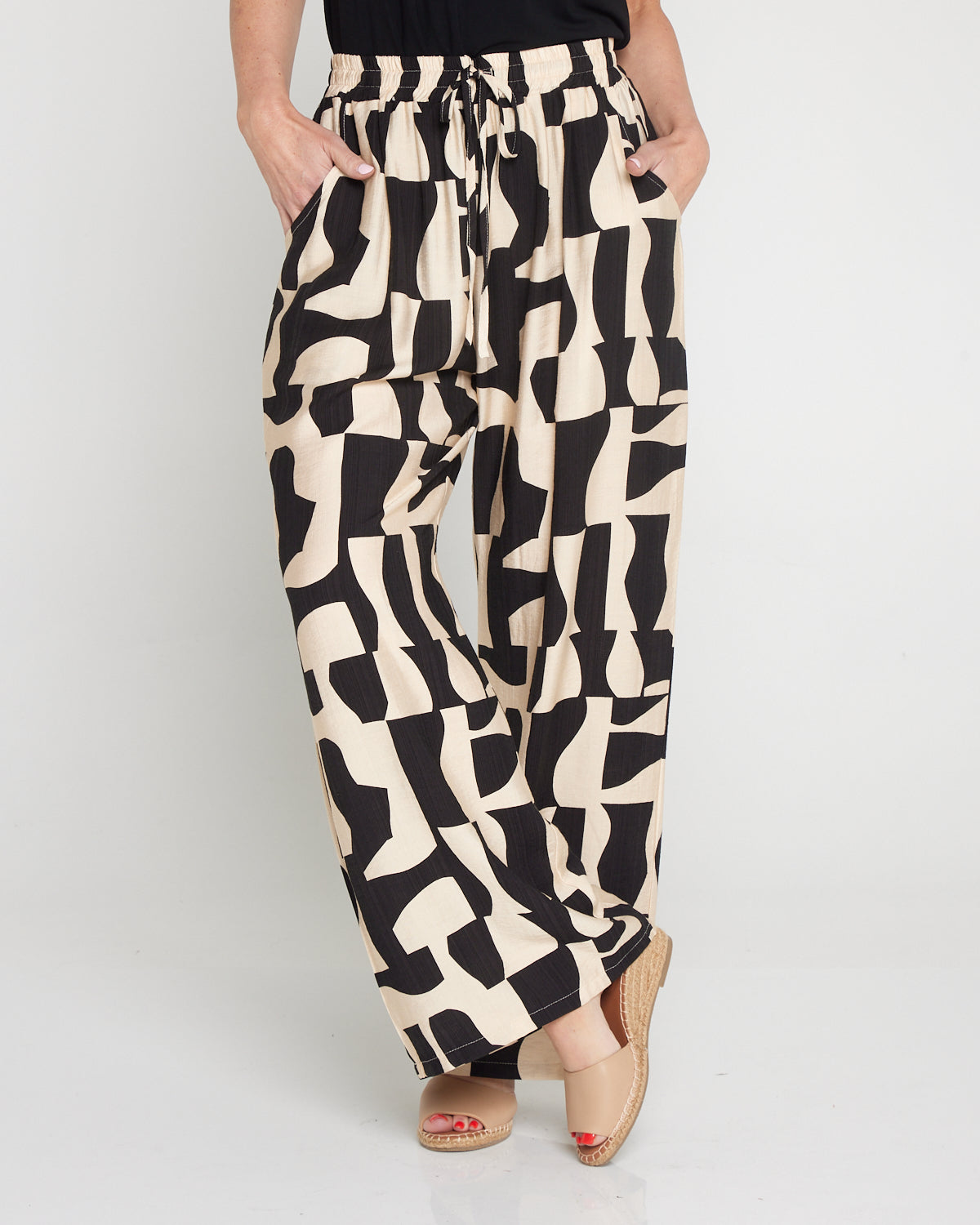 Demi Wide Leg Pants - Black/Cream Contemporary