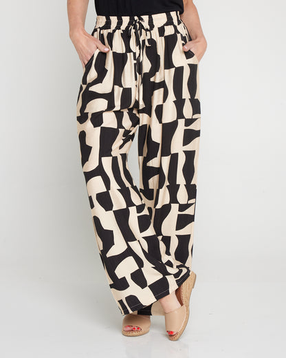 Demi Wide Leg Pants - Black/Cream Contemporary