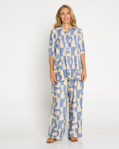 Demi Wide Leg Pants - Sky/Sand