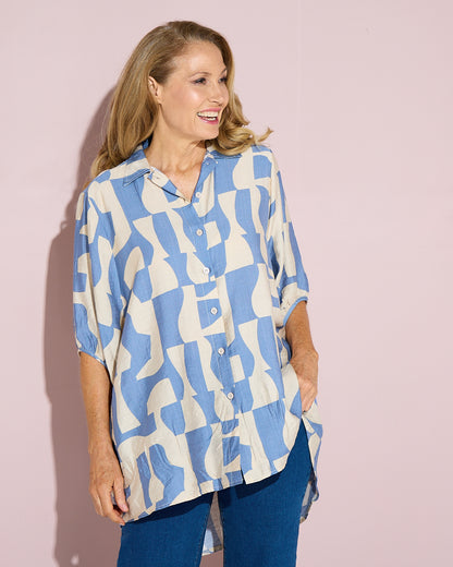 Kara Comfort Shirt - Sky/Sand