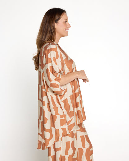 Kara Comfort Shirt - Rust/Beige