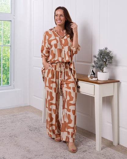Kara Comfort Shirt & Demi Pants - Rust/Beige