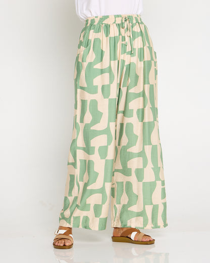 Demi Wide Leg Pants - Sage/Sand