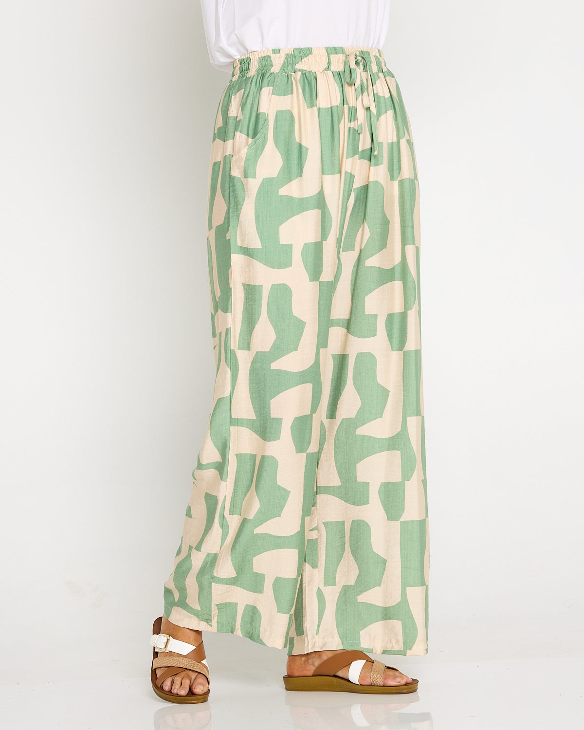 Demi Wide Leg Pants - Sage/Sand