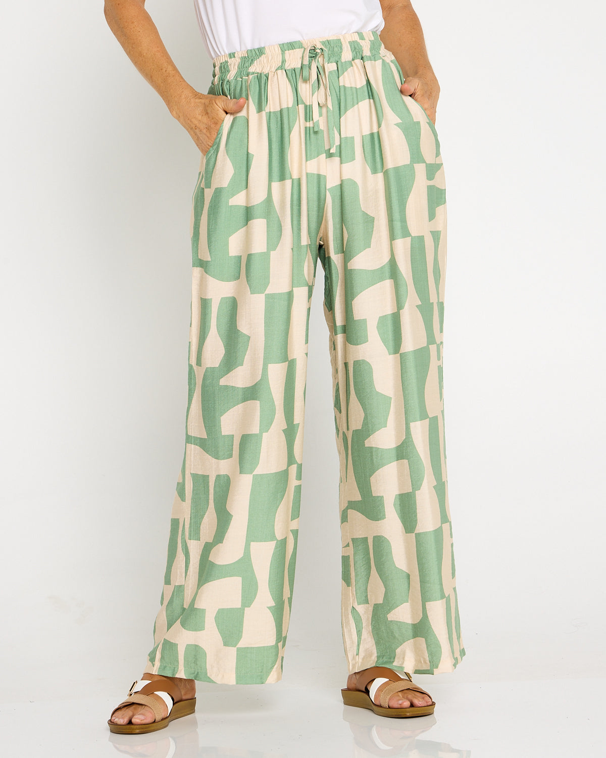 Demi Wide Leg Pants - Sage/Sand