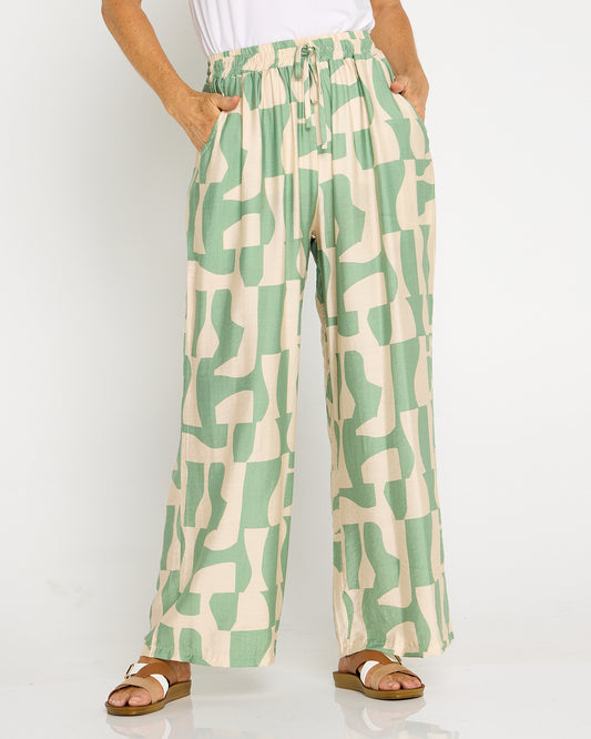 Demi Wide Leg Pants - Sage/Sand