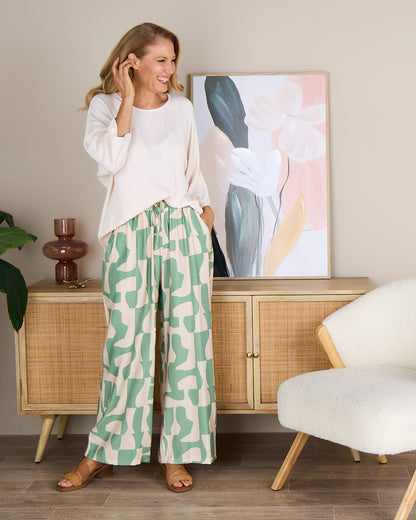 Demi Wide Leg Pants - Sage/Sand