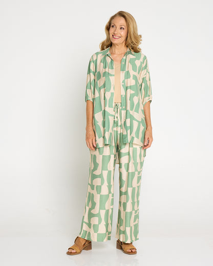 Demi Wide Leg Pants - Sage/Sand
