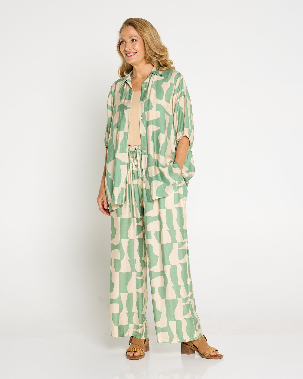 Demi Wide Leg Pants - Sage/Sand
