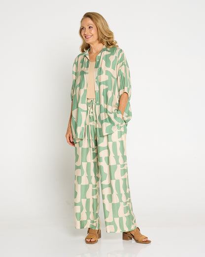 Demi Wide Leg Pants - Sage/Sand
