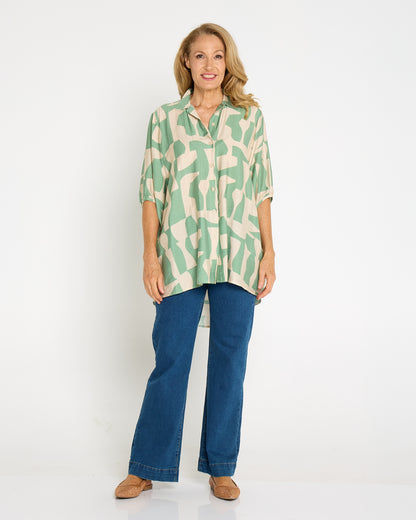 Kara Comfort Shirt - Sage/Sand