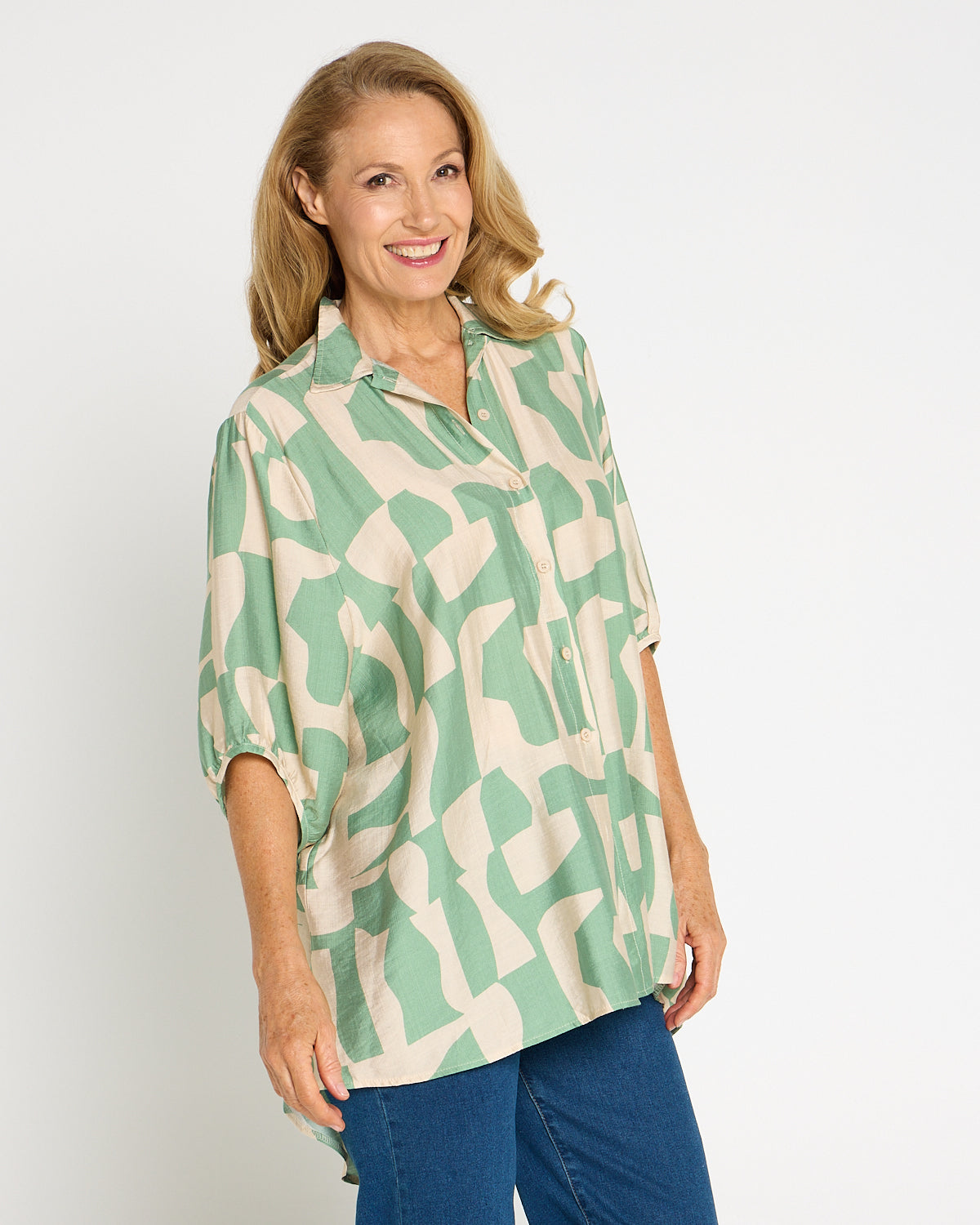 Kara Comfort Shirt - Sage/Sand