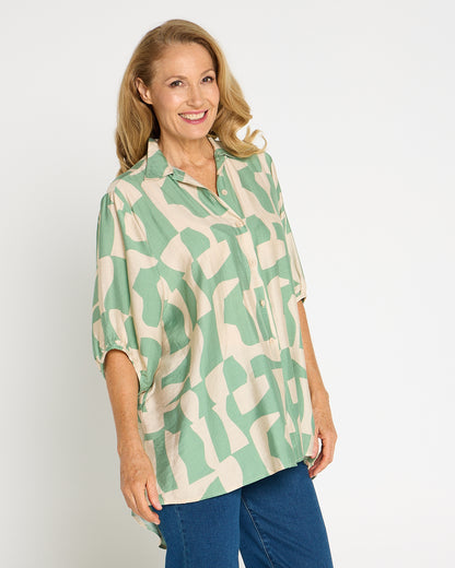 Kara Comfort Shirt - Sage/Sand