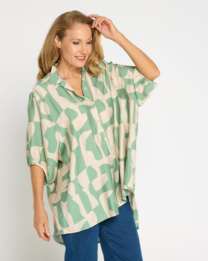 Kara Comfort Shirt - Sage/Sand
