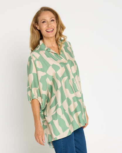 Kara Comfort Shirt - Sage/Sand