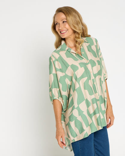 Kara Comfort Shirt - Sage/Sand