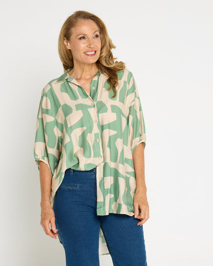 Kara Comfort Shirt - Sage/Sand