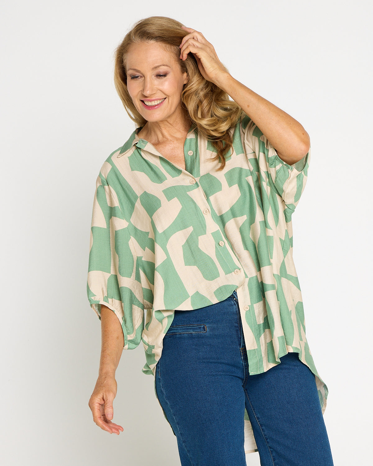 Kara Comfort Shirt - Sage/Sand