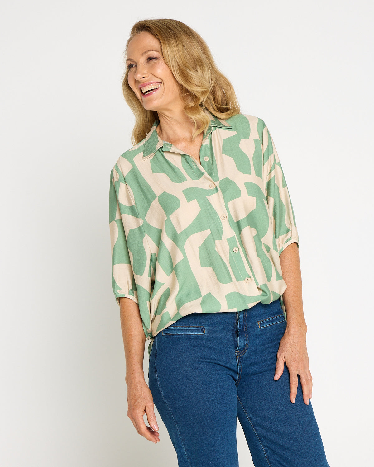 Kara Comfort Shirt - Sage/Sand