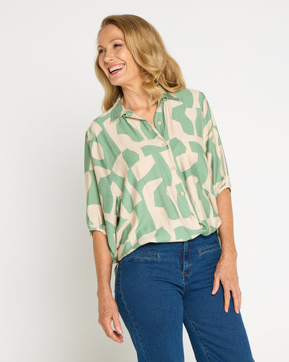 Kara Comfort Shirt - Sage/Sand