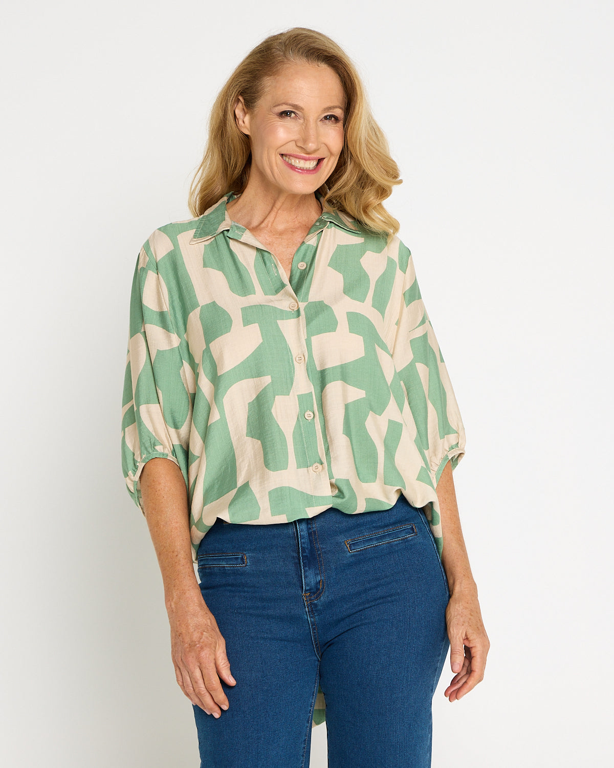 Kara Comfort Shirt - Sage/Sand