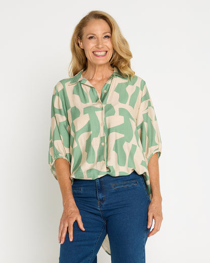 Kara Comfort Shirt - Sage/Sand